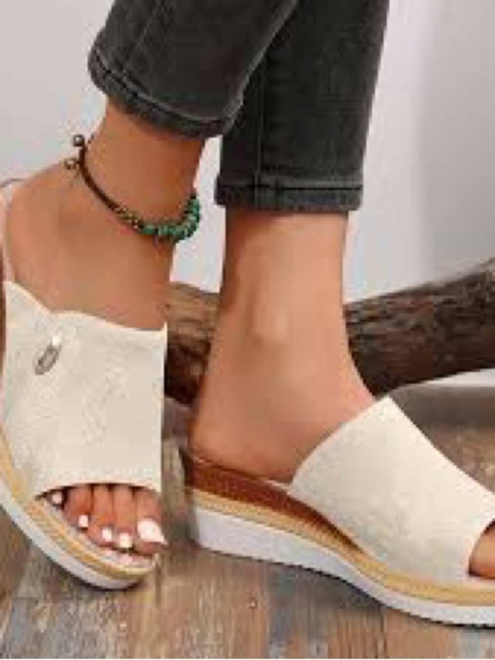 Hang Ten Cream Slip-On Espadrille Platform Sandals